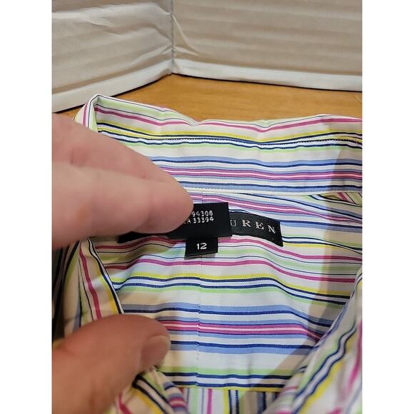 RALPH LAUREN Black Label Striped Shirt Womens 12 M L LS Top Rainbow - Picture 5 of 8